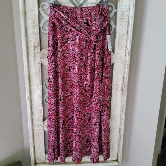 NY Collection Women's Pullon Petite Sash Tie Elastic Waist Maxi Skirt in Paisley - Picture 1 of 5